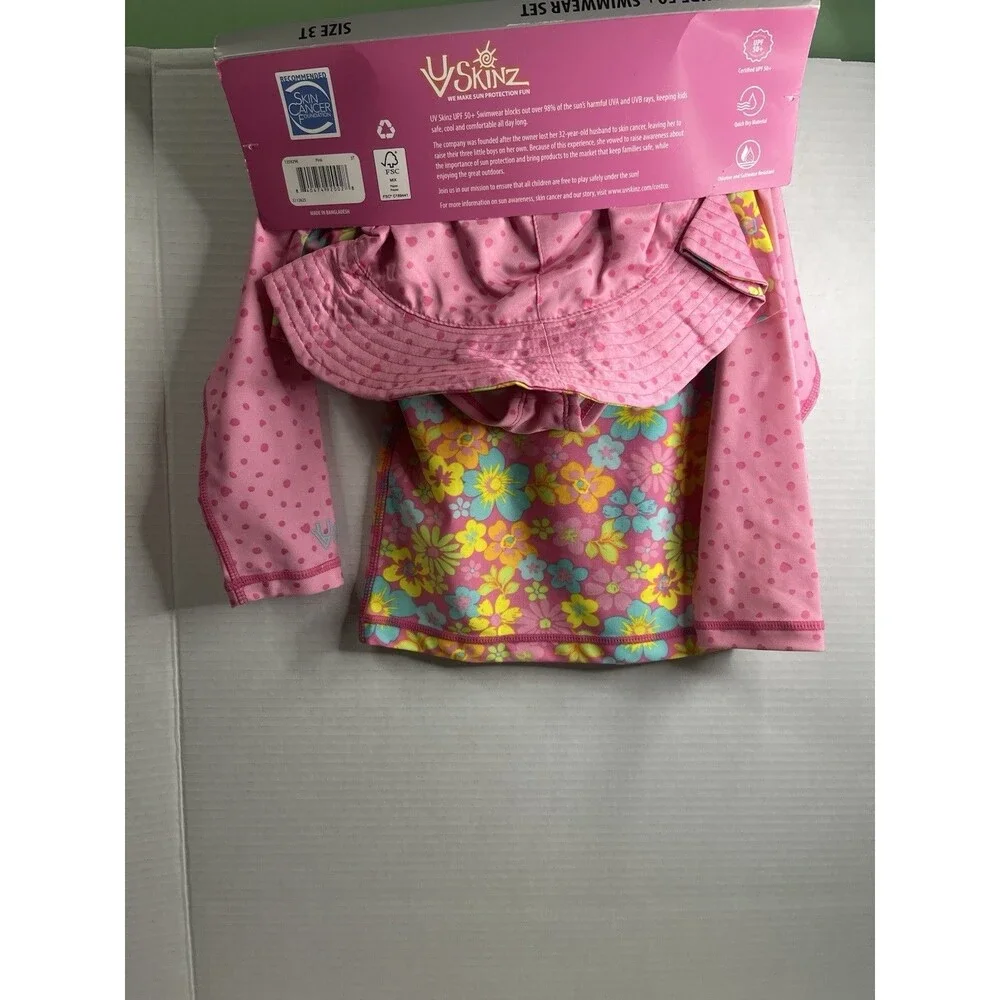 UV Skinz Girls 3-Piece Swim Set Swim Shirt UV Protection Quick Dry 3T Floral